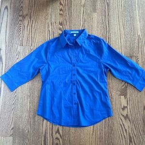Port Authority Women's Top Blouse Button Up size L Blue